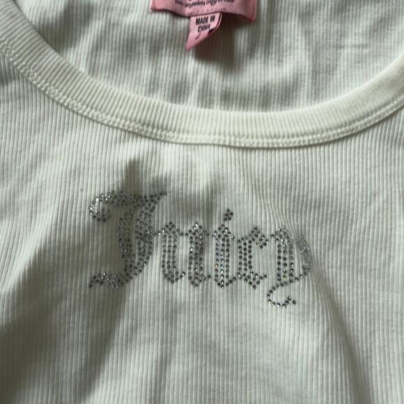 Juicy Couture Cropped Top in White Bedazzled Rhinestone Short Sleeve Tee Size L - Picture 3 of 7